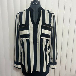 MNK Black and White Striped Dress Shirt Size M